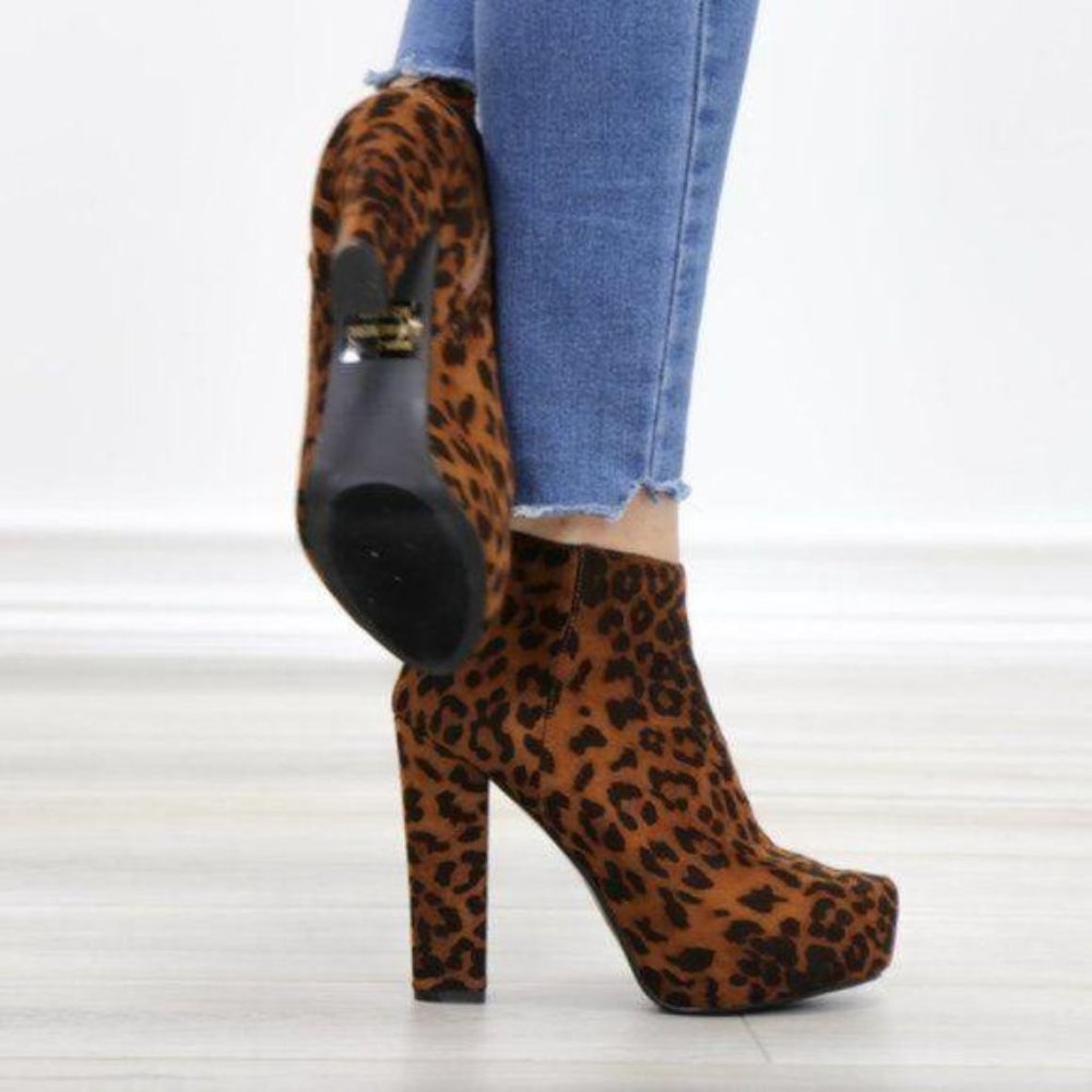 Leopard Suede Platform Ankle Heeled Booties - Picture 6 of 13